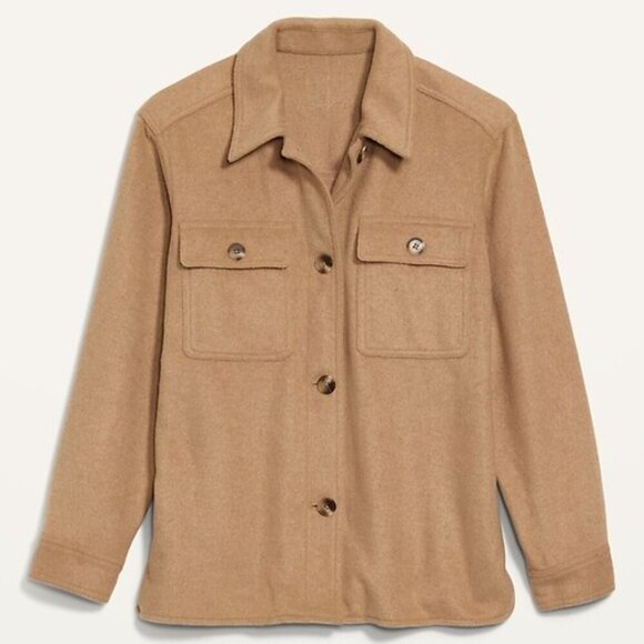 Old Navy Women's Size 2X Camel Soft-Brushed Wool Blend Utility Shacket - Picture 1 of 14
